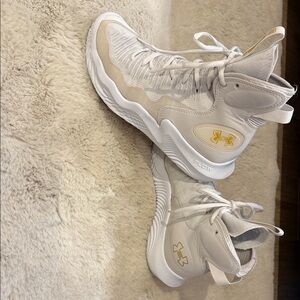 Under Armour Cream and Gold High-Top Sneakers